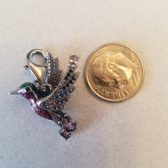 925 Sterling Silver Colorful Humming Bird Cubic Zirconia Dangle Charm Pendant - Picture 4 of 6